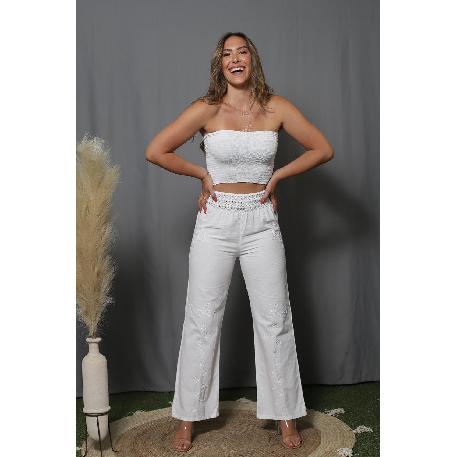 Pantalon Giocam Greca blanco mujer - Imagen 2