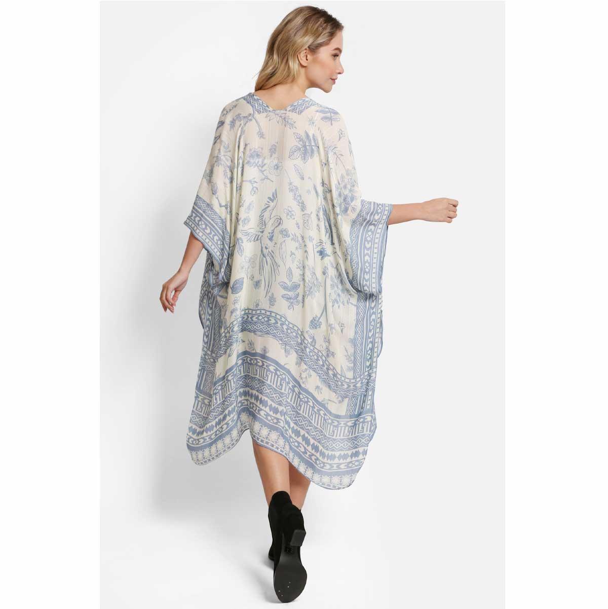 Kimono Jasmine midi blanco con pajaro y plantas - Imagen 3