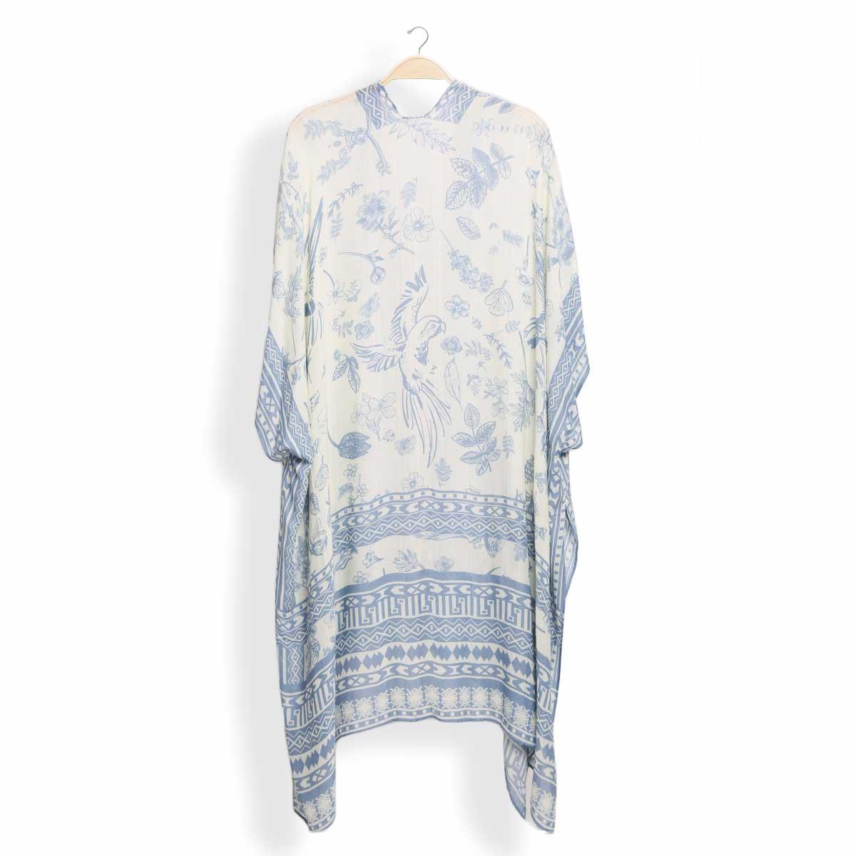 Kimono Jasmine midi blanco con pajaro y plantas - Imagen 5