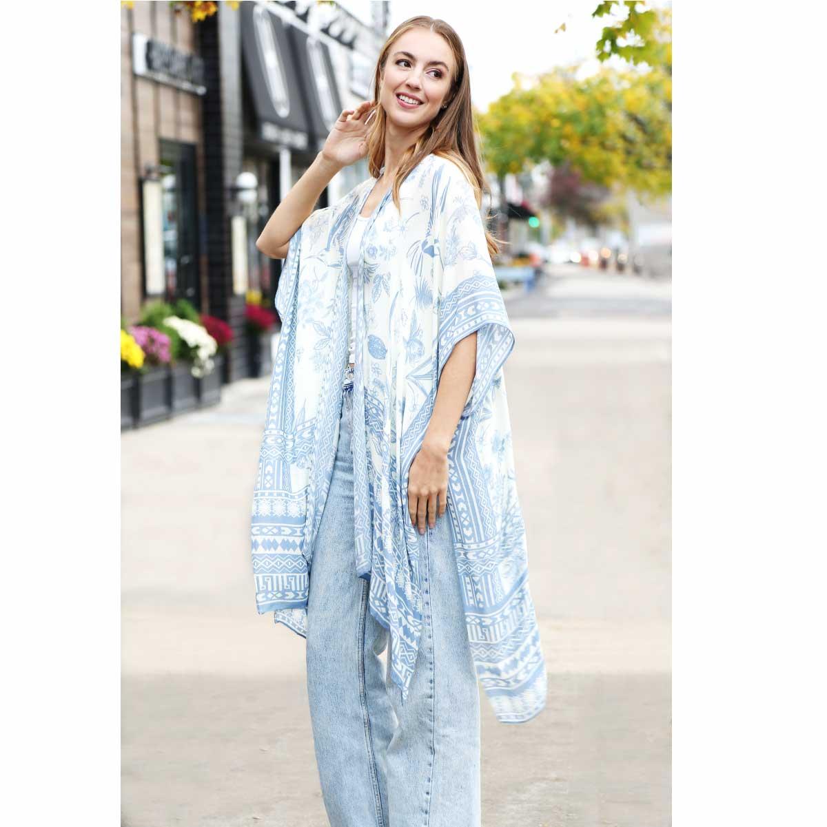 Kimono Jasmine midi blanco con pajaro y plantas - Imagen 6