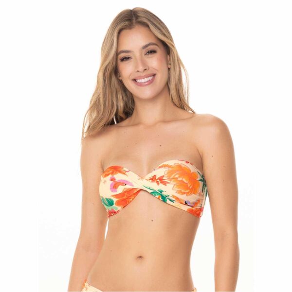 Top Garotas Serena crudo flores rojas strapless entorchado - Imagen 3
