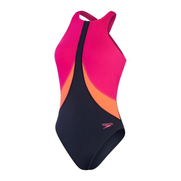 Calzoneta Speedo EcoEndurance+Max Crossback cuello alto mujer negro/rosado