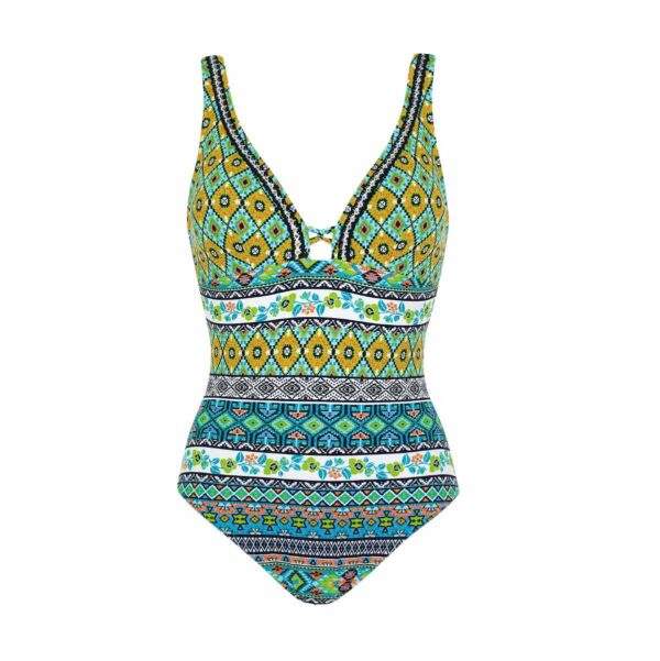 Calzoneta Sunflair 72175 estampado azteca aqua y verde escote v