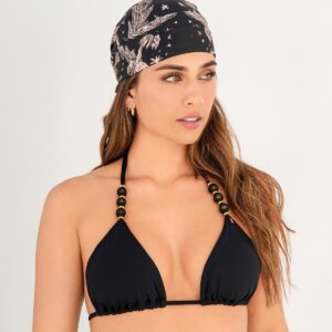 Top Garotas triangulo con esferas negro