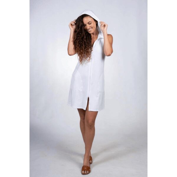 Vestido Ingear corto blanco con zipper y capuchon mujer