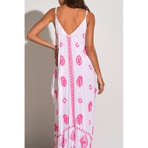 Vestido Elan largo spaghetti strap blanco y paisley rosado - Imagen 6