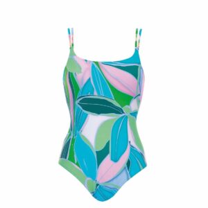 Calzoneta Sunflair 22077 flores rosadas y aquas square neck