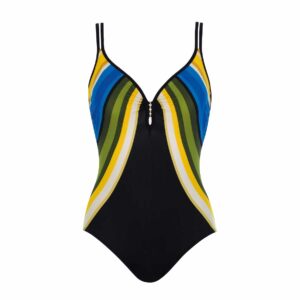 Calzoneta Sunflair 72044 lineas azules verdes y amarillas escote v