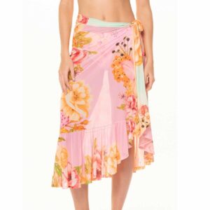Pareo Garotas largo Luziana mesh rosado flores naranjas
