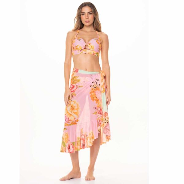 Pareo Garotas largo Luziana mesh rosado flores naranjas - Imagen 3