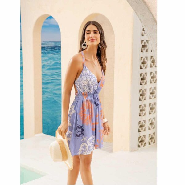 Vestido Garotas corto Mandala lila flores moradas escote - Imagen 4
