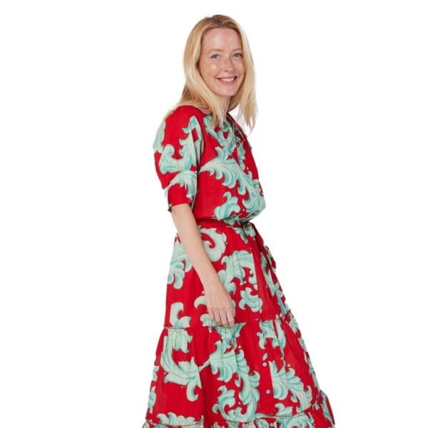 Vestido Moda Posa largo Alcee print rojo con celeste - Imagen 2