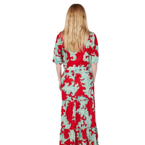 Vestido Moda Posa largo Alcee print rojo con celeste - Imagen 3