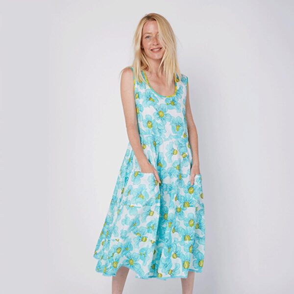 Vestido Moda Posa largo Karysa print flores celestes