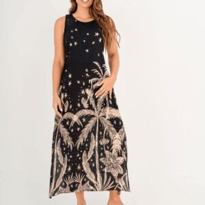 Vestido Garotas largo Místico negro con palmeras