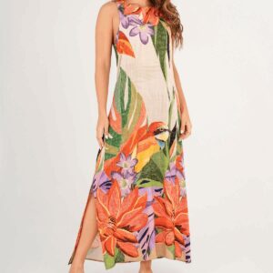 Vestido Garotas largo Birbai hojas tropical