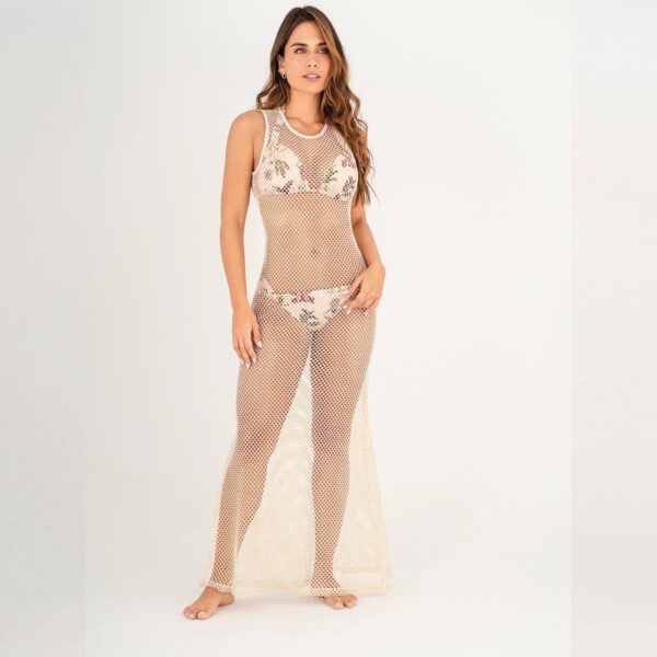 Vestido Garotas largo malla blanca con dorado luxury - Imagen 2