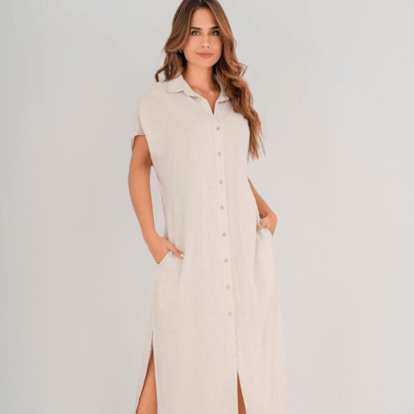 Vestido Garotas largo con botones tipo lino Semilla