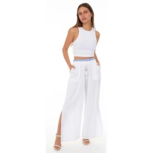 Pantalon Exist blanco pretina rayas azules mujer