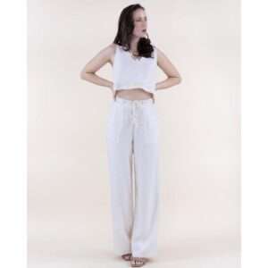 Set de crop top y pantalon Original USA tipo lino beige con detalle cuerda