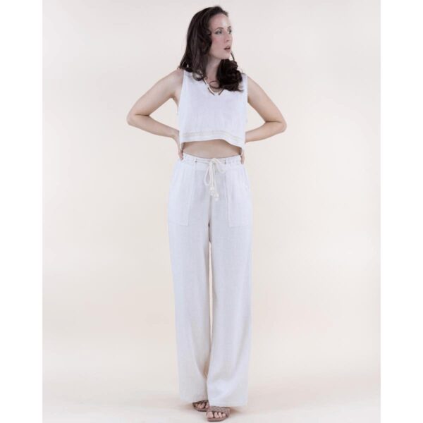 Set de crop top y pantalon Original USA tipo lino beige con detalle cuerda