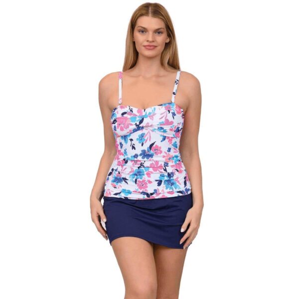 Tankini Leilani SS 2 pz blanco florecitas con falda mujer