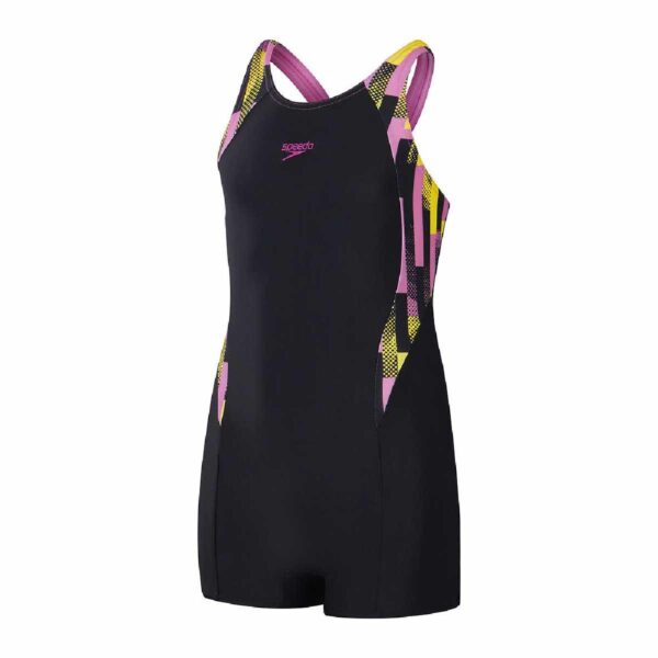 Calzoneta Speedo Panel Legsuit Digital niña negro/amarillo/rosado