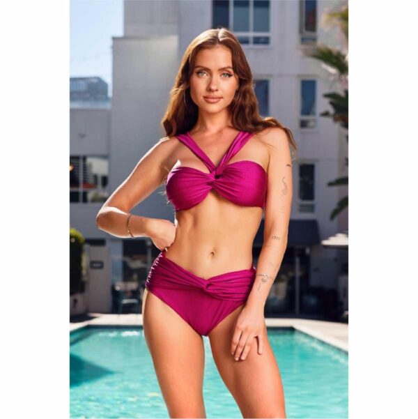 Bikini Stylish 2 pz cintura alta top halter fucsia mujer