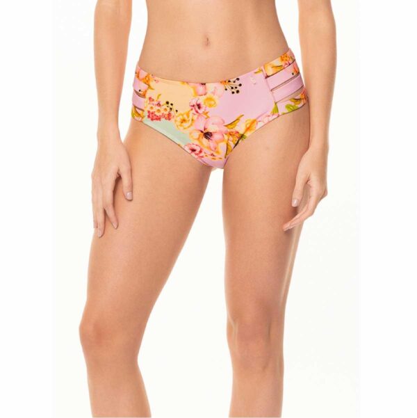 Bottom Garotas Luziana rosado flores naranja cortes laterales