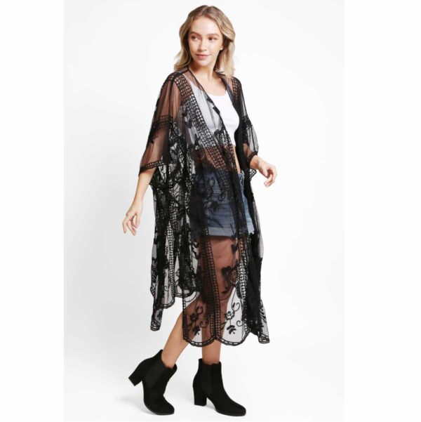 Kimono Jasmine negro mesh con encaje - Imagen 3