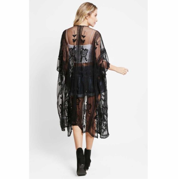 Kimono Jasmine negro mesh con encaje - Imagen 5