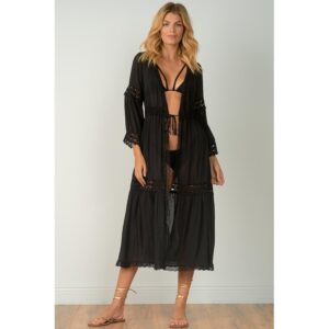 Kimono Elan largo con encaje negro