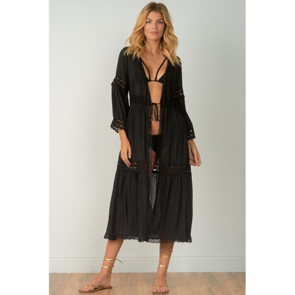 Kimono Elan largo con encaje negro