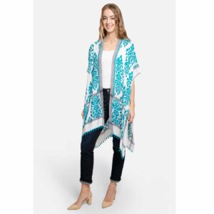 Kimono Jasmine midi celeste con ponpones