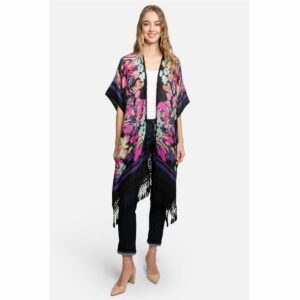 Kimono Jasmine largo detalle crochet negro flores