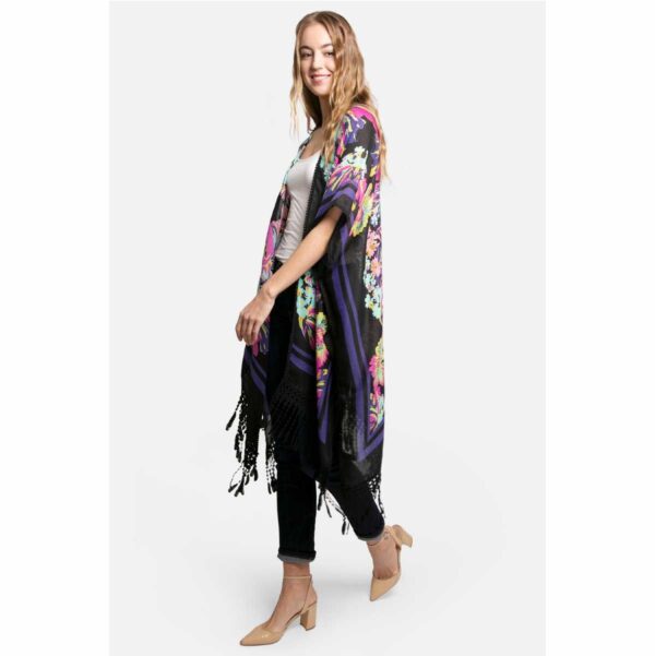 Kimono Jasmine largo detalle crochet negro flores - Imagen 2