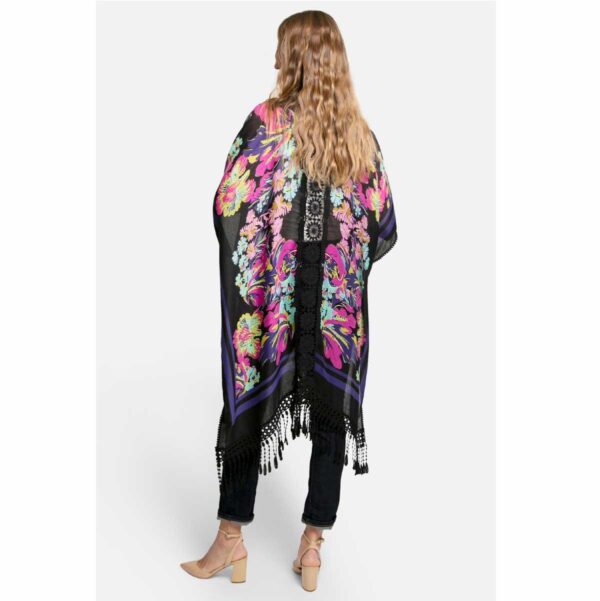 Kimono Jasmine largo detalle crochet negro flores - Imagen 3