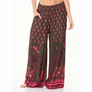 Pantalon Garotas Amazonico verde con fucsia