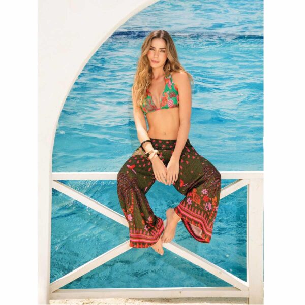 Pantalon Garotas Amazonico verde con fucsia - Imagen 5