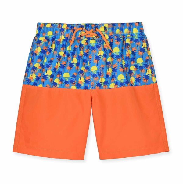 Calzoneta Beach Bros color block Palm Shadow azul/naranja niño