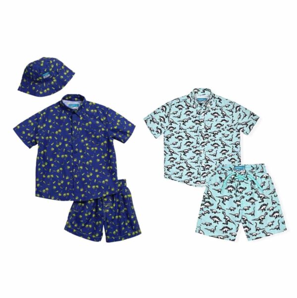 Set Beach Bros SS 2pzs celeste con dinosaurios niño 2T-4T - Imagen 2