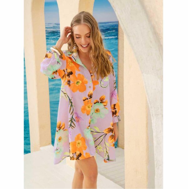 Camisa Garotas larga Syringa morado flores naranja - Imagen 3