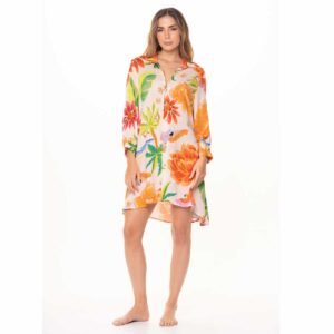 Camisa Garotas larga Serena crudo flores rojas