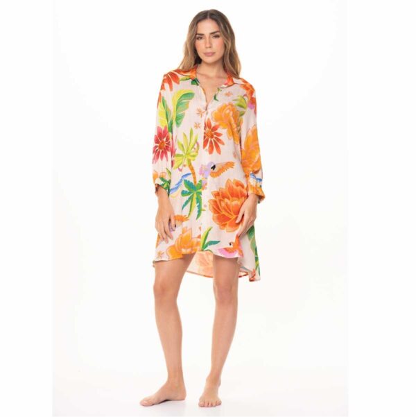 Camisa Garotas larga Serena crudo flores rojas