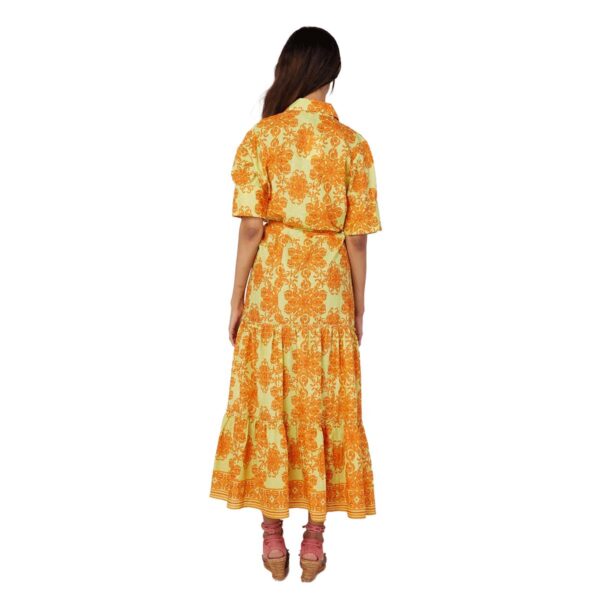 Vestido Moda Posa largo Alcee print amarillo con naranja - Imagen 2