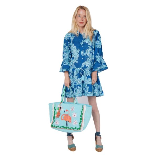 Vestido Moda Posa corto Penelope print azul con celeste