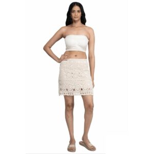Falda India Boutique corta crochet blanca mujer