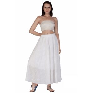 Falda India Boutique larga blanca bordada mujer