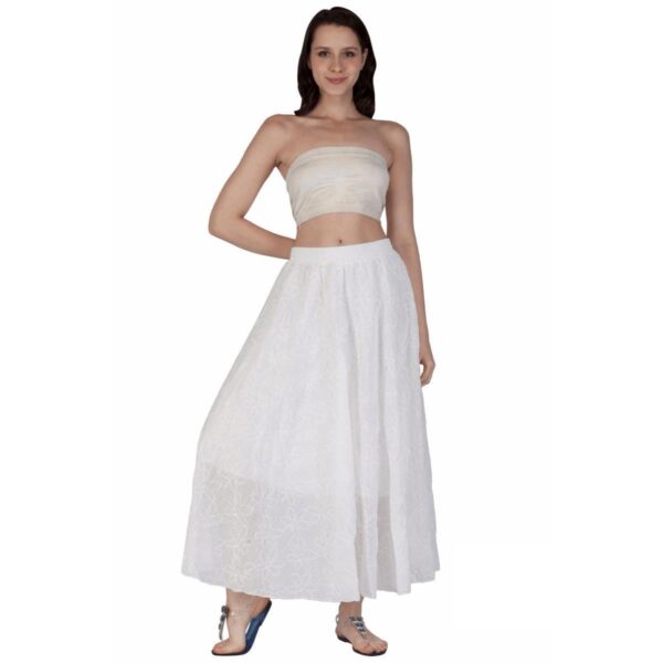 Falda India Boutique larga blanca bordada mujer