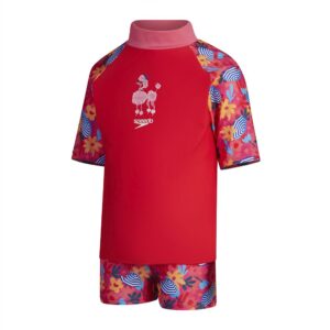 Set de Rashguard Speedo M/C 2pzas niña rojo diseño poodle 2-4yr